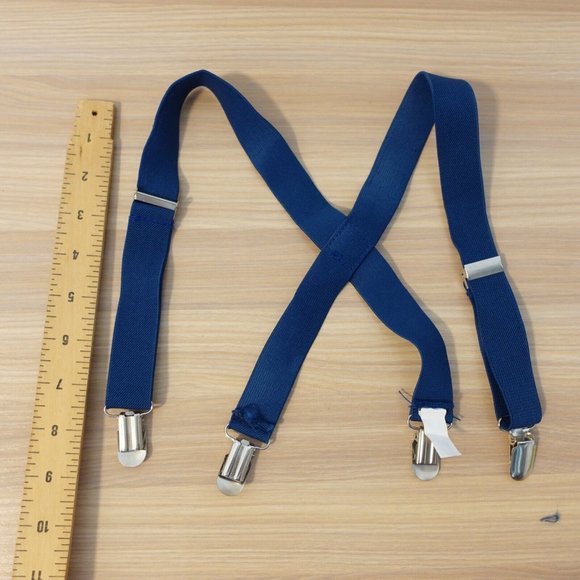 Suspender Boy Blue Navy Clip On X Back Adjustable Strap Formal Stretch - Picture 5 of 6